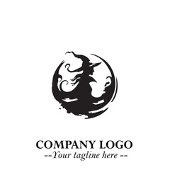 Mystical Black Witch Logo Symbol on White Background for Modern Magical Branding Design Effects