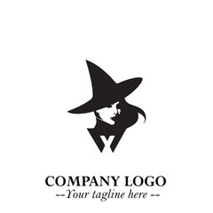 Mystical Black Witch Logo Symbol on White Background for Modern Magical Branding Design Effects