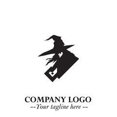 Mystical Black Witch Logo Symbol on White Background for Modern Magical Branding Design Effects