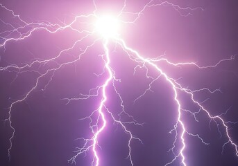 Bright lightning bolts electrify the vibrant purple storm sky