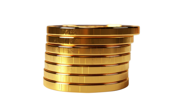 Stacked gold coins isolated on white background
