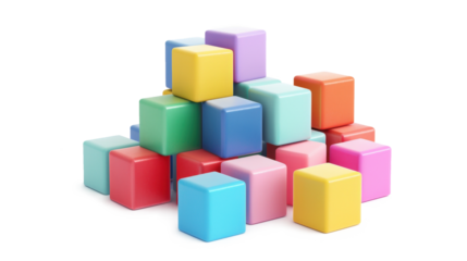 Colorful 3D geometric cubes stacked on white background
