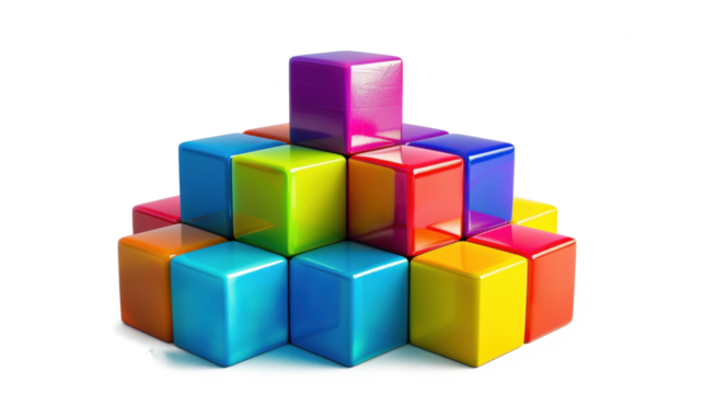 Colorful 3D geometric cubes stacked on white background