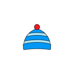 A blue striped winter hat on transparent background