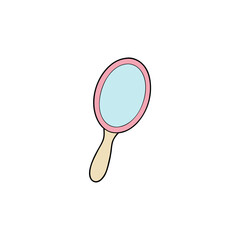 Handheld oval pink mirror on transparent background