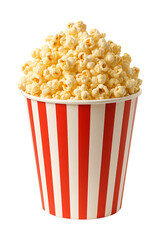Red striped popcorn bucket overflowing delicious snack movie time treat