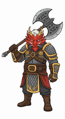 Obraz premium Fearsome Dragonborn Warrior with Axe Ready for Battle.