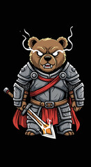 Fototapeta premium Fierce Armored Bear Knight Warrior with Glowing Sword Illustration.
