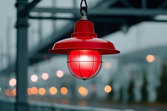 Red industrial light lamp glowing warning signal - Powered by Adobe