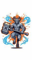 Muscular Ram Creature Holding a Large Hammer.