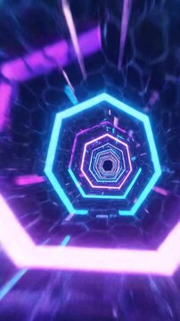 Hyper-speed POV Through Seamless Neon Hexagon Tunnel