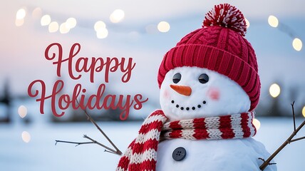 Happy holidays snowman winter Christmas background and festive season greeting card design 