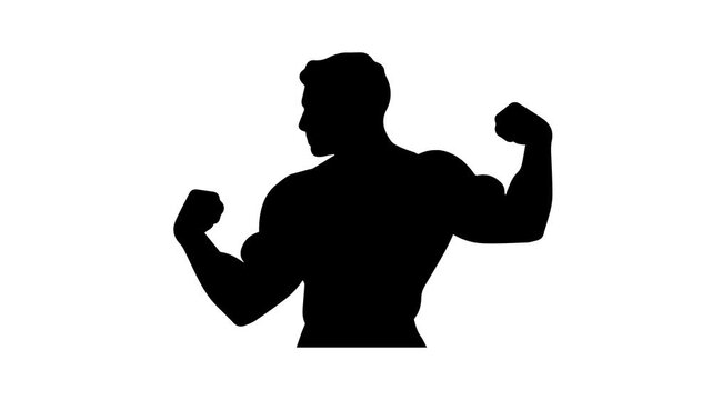 a bodybuilder showing off muscles animated symbol icon silhouette of bodybuilder pose showing off muscles gym 4k looping croma