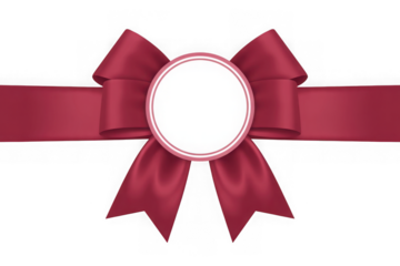 Elegant red ribbon bow with blank circle isolated on transparent background