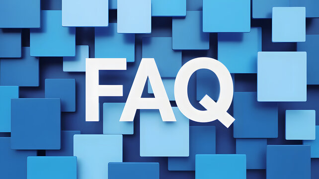 FAQ text on blue squares background for help and support