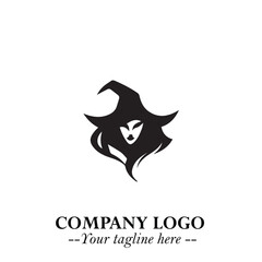 Obraz premium Mystical Black Witch Logo Symbol on White Background for Modern Magical Branding Design Effects