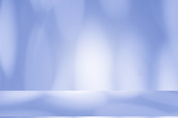 Wall interior background, studio and backdrops show products.with shadow from window color white and blue background for text insertion and presentation product	