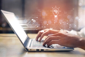 AI innovation with neural network and digital transformation. AI innovation drives automation, powers ideas, AI innovation enhances SEO, and AI innovation enables global connection. Vouch