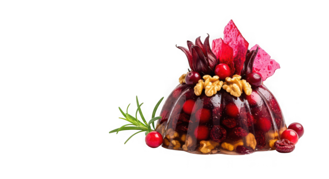 Cranberry gelatin dessert isolated on transparent background