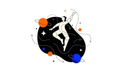 Empowered Figure Exploring Universe A Modern Flat Design Concept Illustration