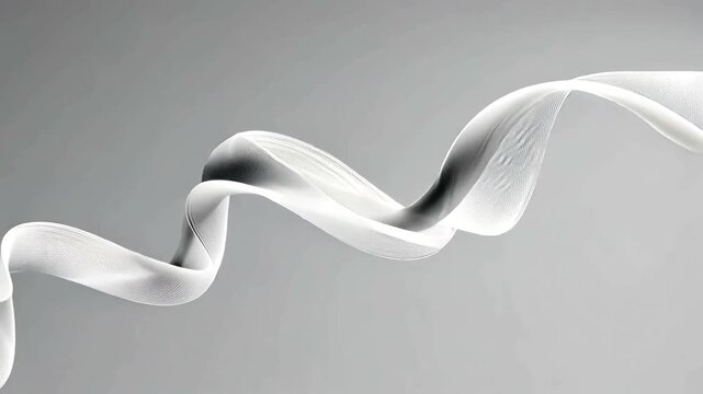 Abstract wave of white, fine lines gently curves against a soft, pale gray background