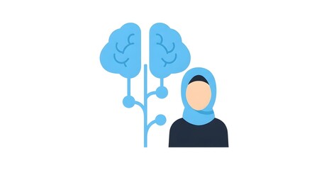 Illustration of a woman with a brain icon symbolizing intellect and learning