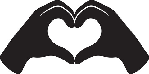 Black silhouette of two hands making a heart shape gesture.