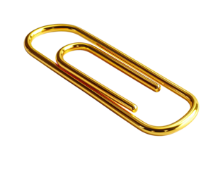Gleaming, elegant gold paperclip on plain black background