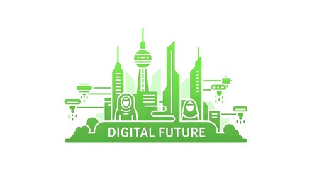Digital Future Skyline Modern Metropolis with Technological Advancements Illustration