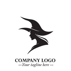 Mystical Black Witch Logo Symbol on White Background for Modern Magical Branding Design Effects