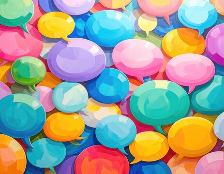 Colorful speech bubbles overlapping in various pastel hues
