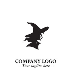 Mystical Black Witch Logo Symbol on White Background for Modern Magical Branding Design Effects