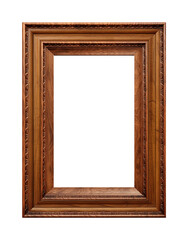 wooden frame isolated on transparent background, Patterned and Vintage picture frame PNG format, old wide ornamental baroque picture frame .Antique Simple Brown Classic Old Vintage Wooden Rectangle 