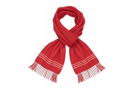 Vibrant red scarf with decorative fringed ends