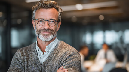 smiling professional business executive mid aged man standing in office portrait showing confident corporate manager investor and mature leader