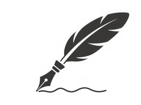 Elegant feather quill pen writing on a dark background