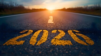 Asphalt road with 2026 painted as road marking