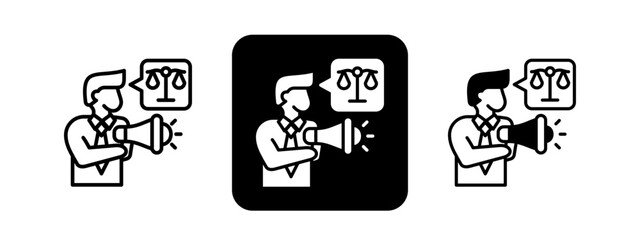 Fototapeta premium Advocacy Solid color and black line drawing vector illustration set