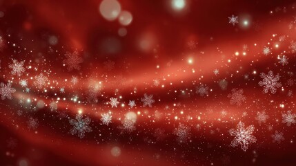 Glittering red Christmas background with snowflakes and lights