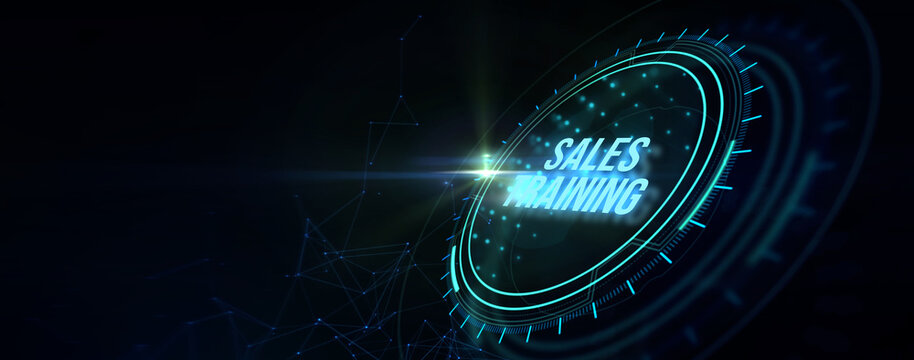 Sales training, Business development and marketing concept on virtual screen. 3d illustration