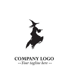 Mystical Black Witch Logo Symbol on White Background for Modern Magical Branding Design Effects
