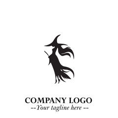 Mystical Black Witch Logo Symbol on White Background for Modern Magical Branding Design Effects