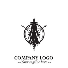 Mystical Black Witch Logo Symbol on White Background for Modern Magical Branding Design Effects