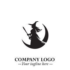 Mystical Black Witch Logo Symbol on White Background for Modern Magical Branding Design Effects