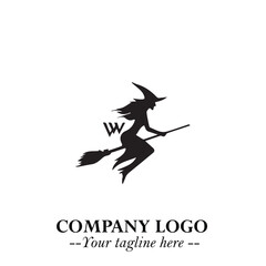Mystical Black Witch Logo Symbol on White Background for Modern Magical Branding Design Effects