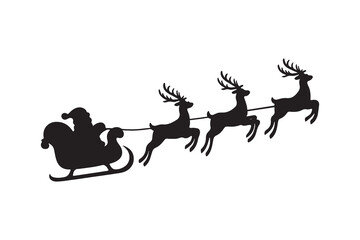 santa sleigh wih raindeers silhouette