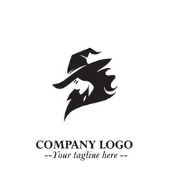 Mystical Black Witch Logo Symbol on White Background for Modern Magical Branding Design Effects