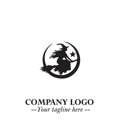 Mystical Black Witch Logo Symbol on White Background for Modern Magical Branding Design Effects