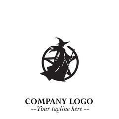 Mystical Black Witch Logo Symbol on White Background for Modern Magical Branding Design Effects