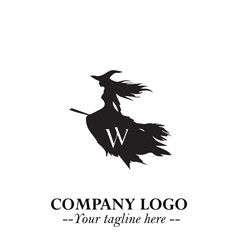 Mystical Black Witch Logo Symbol on White Background for Modern Magical Branding Design Effects